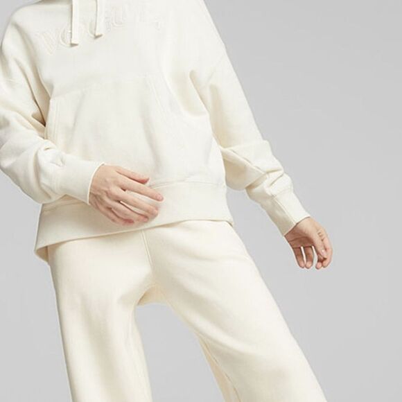 PUMA X VOGUE WOMEN’S WHITE OVERSIZED HOODIE WITH FRONT KANGAROO POUCH POCKETS - Picture 7 of 12